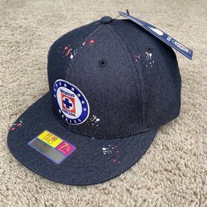 Cruz Azul Fan‎ Ink Hat Football Soccer Navy Paint Splatter Fitted 7 3/8 Cap NWT